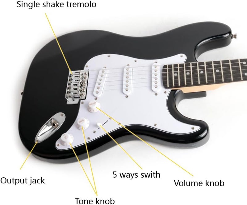 demusea DST-30 Full Size Electric Guitar Beginner Starter Practic With Gig bag And Strap (DST-30, Black) - Image 3